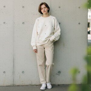 A New Day Womens Ivory Cream Sweater Long Sleeve Pullover Crewneck Medium